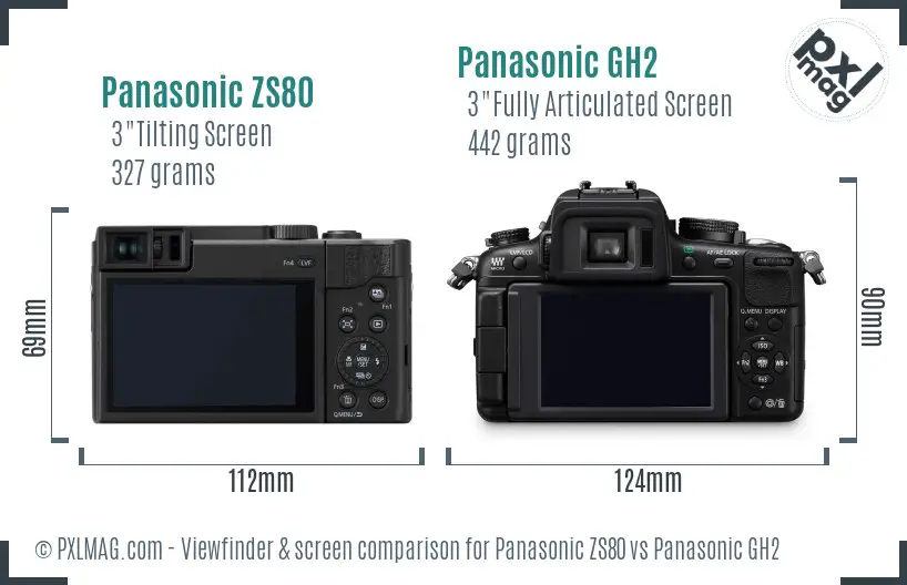 Panasonic ZS80 vs Panasonic GH2 Screen and Viewfinder comparison