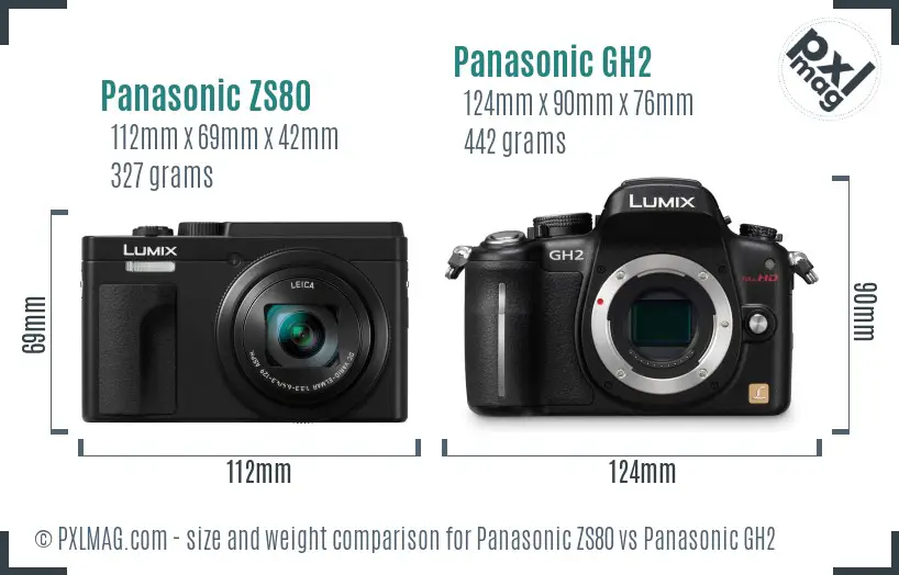 Panasonic ZS80 vs Panasonic GH2 size comparison