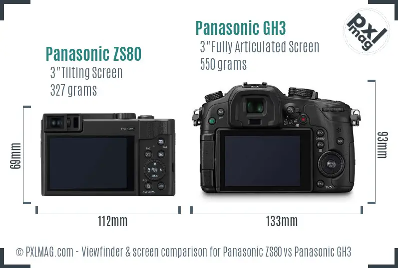 Panasonic ZS80 vs Panasonic GH3 Screen and Viewfinder comparison