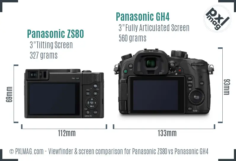 Panasonic ZS80 vs Panasonic GH4 Screen and Viewfinder comparison