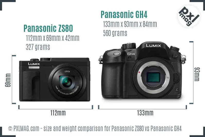 Panasonic ZS80 vs Panasonic GH4 size comparison