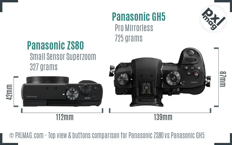 Panasonic ZS80 vs Panasonic GH5 top view buttons comparison