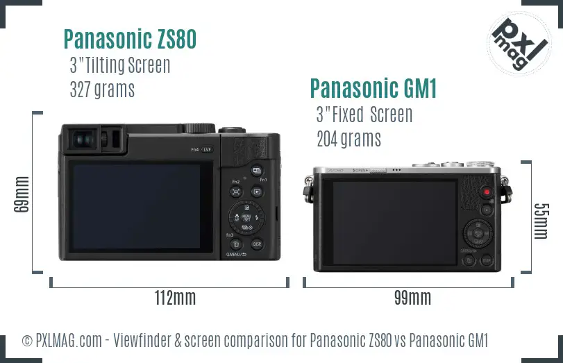 Panasonic ZS80 vs Panasonic GM1 Screen and Viewfinder comparison