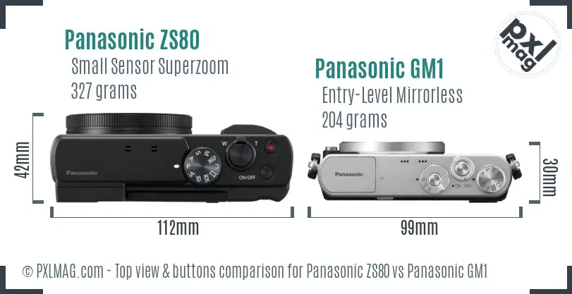 Panasonic ZS80 vs Panasonic GM1 top view buttons comparison