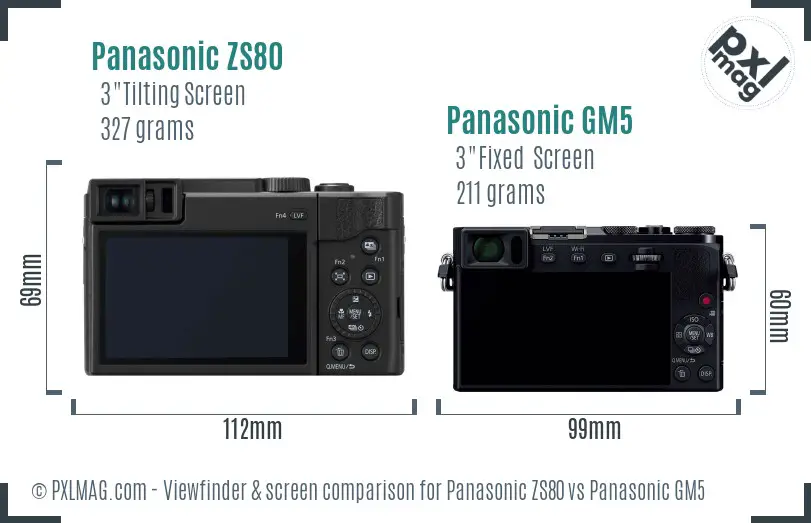 Panasonic ZS80 vs Panasonic GM5 Screen and Viewfinder comparison