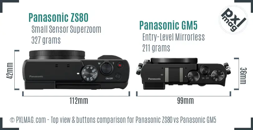 Panasonic ZS80 vs Panasonic GM5 top view buttons comparison