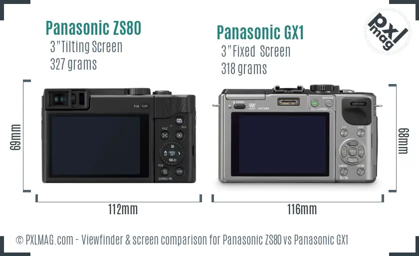 Panasonic ZS80 vs Panasonic GX1 Screen and Viewfinder comparison