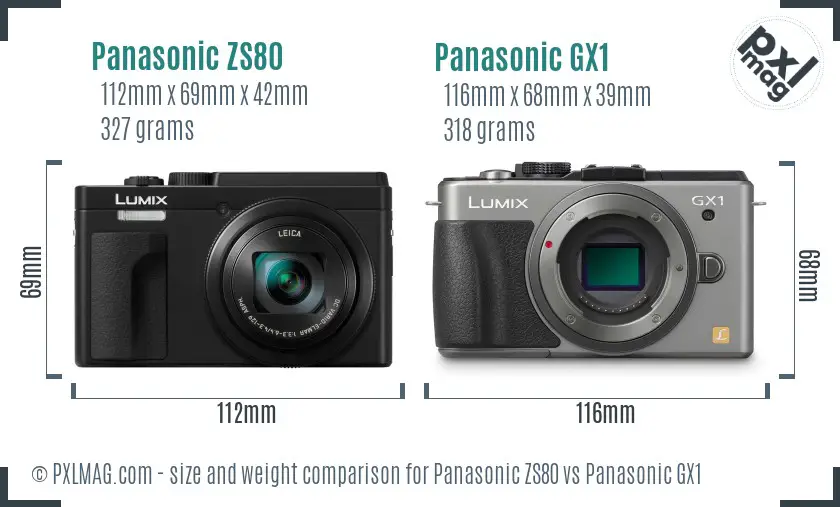 Panasonic ZS80 vs Panasonic GX1 size comparison