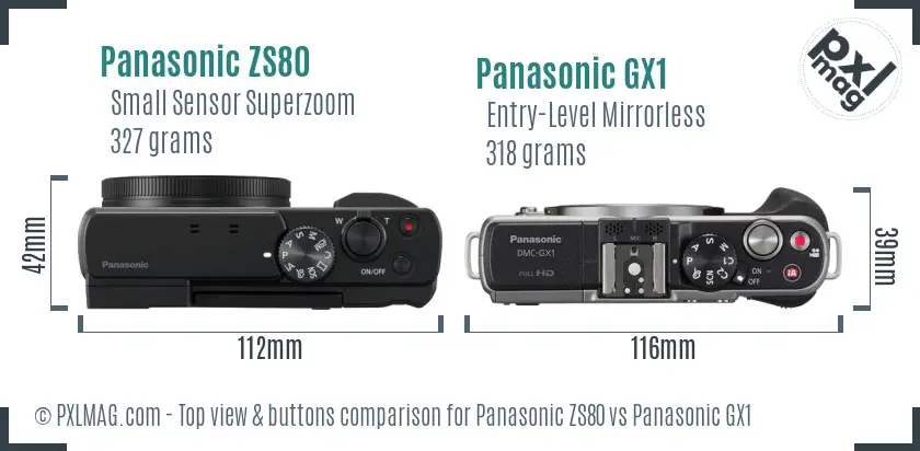 Panasonic ZS80 vs Panasonic GX1 top view buttons comparison