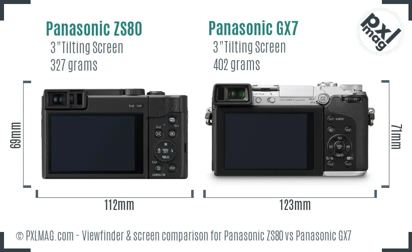 Panasonic ZS80 vs Panasonic GX7 Screen and Viewfinder comparison