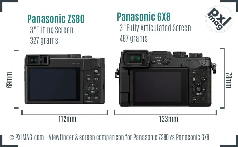 Panasonic ZS80 vs Panasonic GX8 Screen and Viewfinder comparison