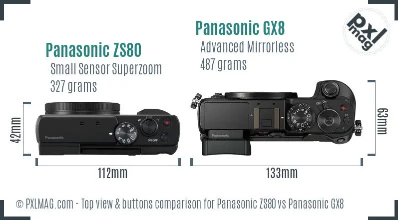 Panasonic ZS80 vs Panasonic GX8 top view buttons comparison