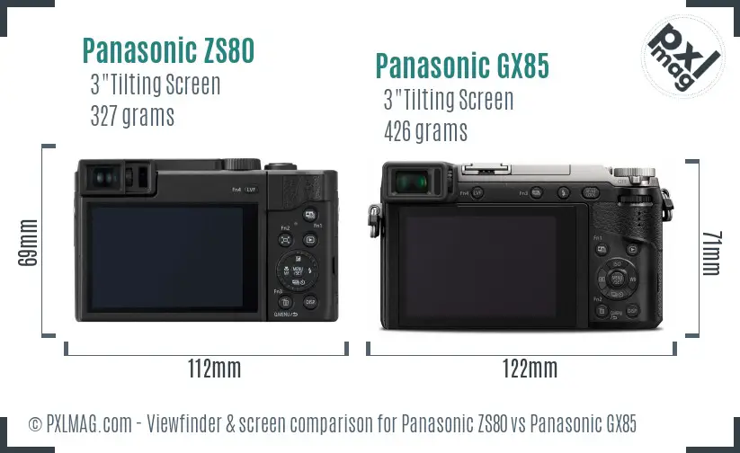 Panasonic ZS80 vs Panasonic GX85 Screen and Viewfinder comparison