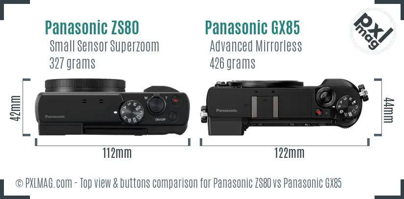 Panasonic ZS80 vs Panasonic GX85 top view buttons comparison