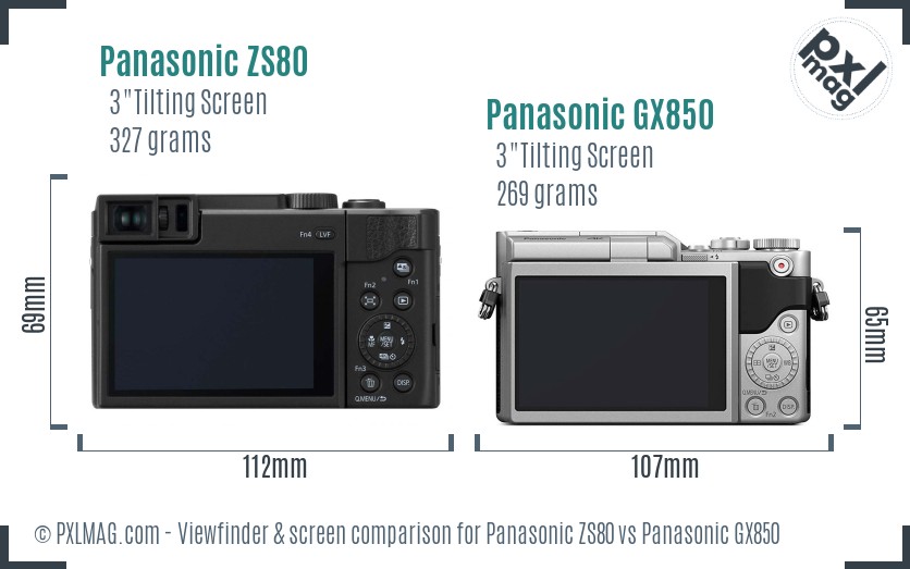 Panasonic ZS80 vs Panasonic GX850 Screen and Viewfinder comparison