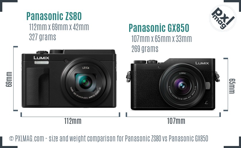 Panasonic ZS80 vs Panasonic GX850 size comparison