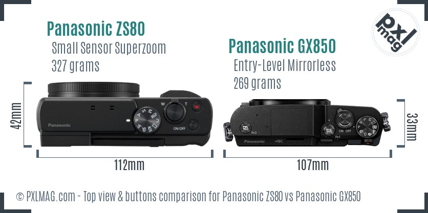 Panasonic ZS80 vs Panasonic GX850 top view buttons comparison