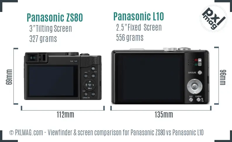 Panasonic ZS80 vs Panasonic L10 Screen and Viewfinder comparison