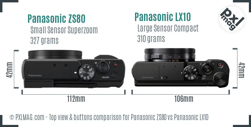 Panasonic ZS80 vs Panasonic LX10 top view buttons comparison Panasonic ZS80 vs Panasonic LX10 top view buttons comparison