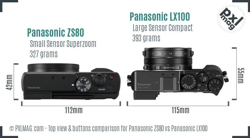 Panasonic ZS80 vs Panasonic LX100 top view buttons comparison