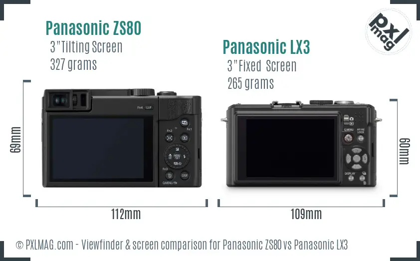 Panasonic ZS80 vs Panasonic LX3 Screen and Viewfinder comparison