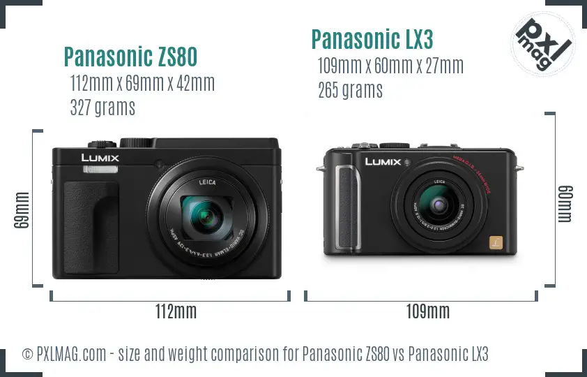 Panasonic ZS80 vs Panasonic LX3 size comparison