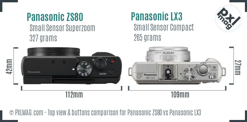 Panasonic ZS80 vs Panasonic LX3 top view buttons comparison