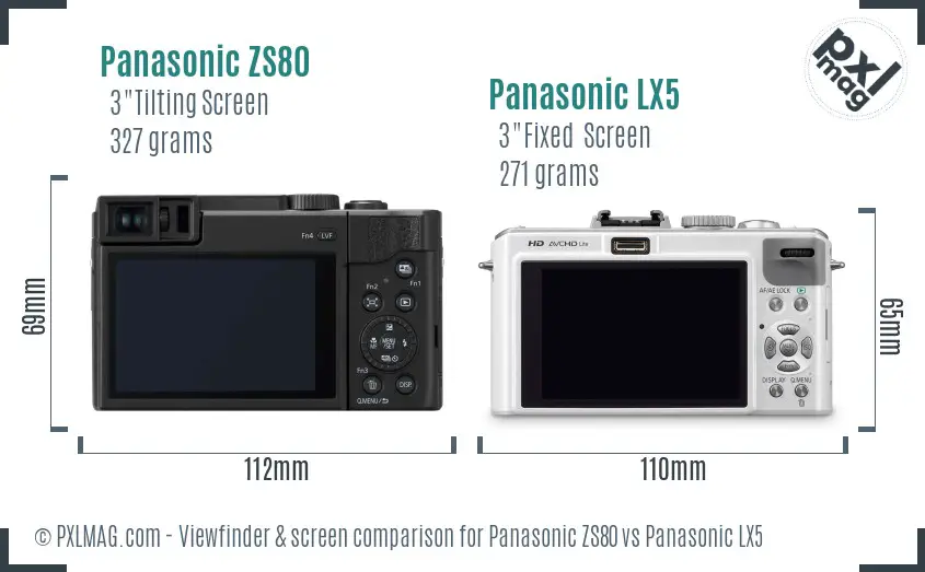 Panasonic ZS80 vs Panasonic LX5 Screen and Viewfinder comparison