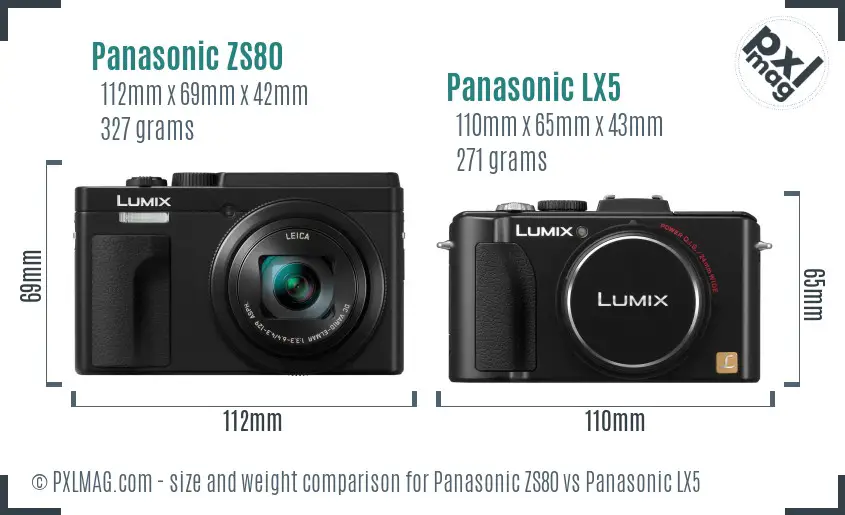 Panasonic ZS80 vs Panasonic LX5 size comparison