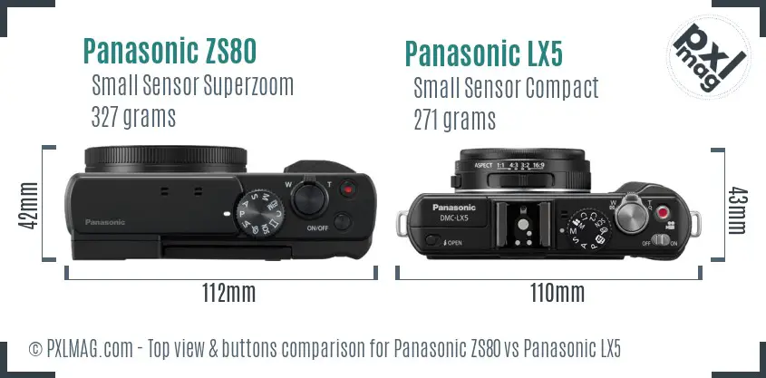 Panasonic ZS80 vs Panasonic LX5 top view buttons comparison