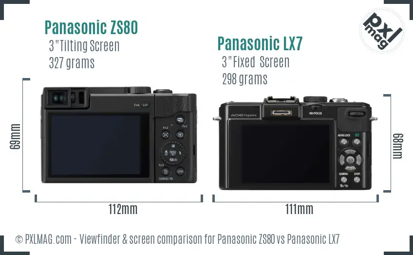 Panasonic ZS80 vs Panasonic LX7 Screen and Viewfinder comparison