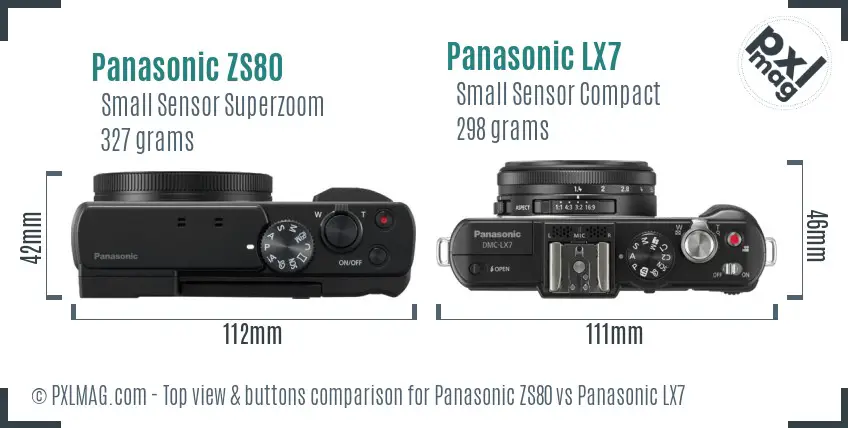 Panasonic ZS80 vs Panasonic LX7 top view buttons comparison