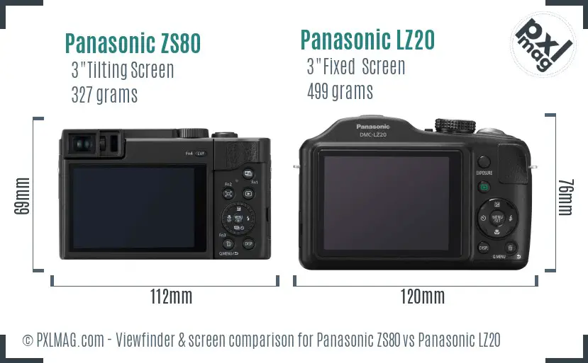 Panasonic ZS80 vs Panasonic LZ20 Screen and Viewfinder comparison