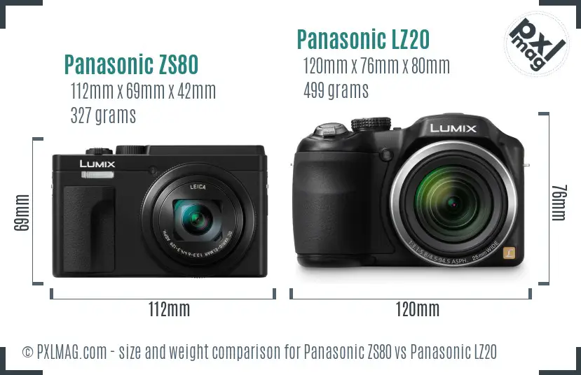 Panasonic ZS80 vs Panasonic LZ20 size comparison
