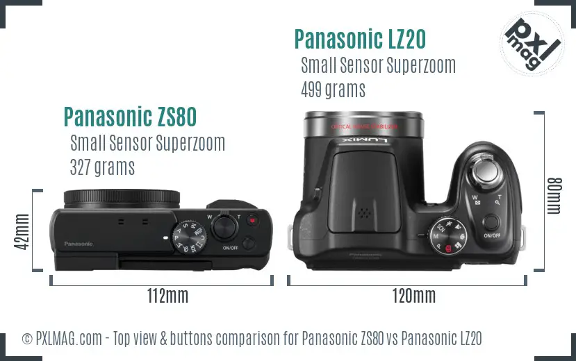 Panasonic ZS80 vs Panasonic LZ20 top view buttons comparison