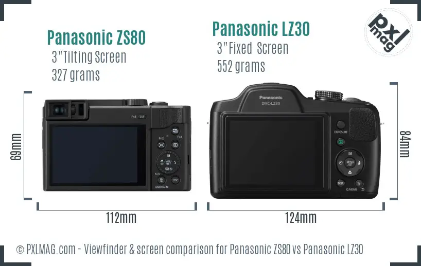Panasonic ZS80 vs Panasonic LZ30 Screen and Viewfinder comparison