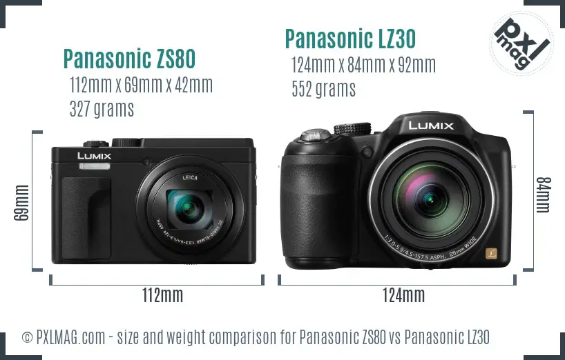 Panasonic ZS80 vs Panasonic LZ30 size comparison