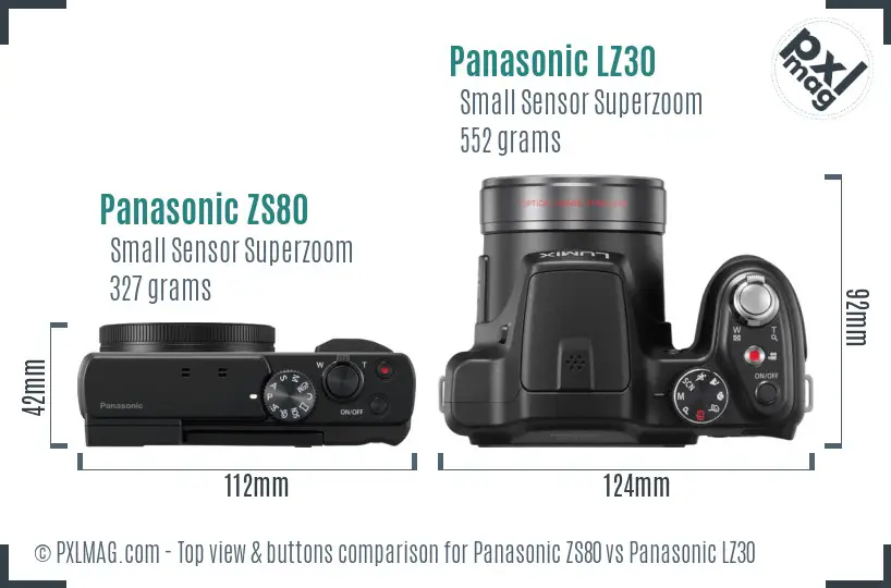 Panasonic ZS80 vs Panasonic LZ30 top view buttons comparison