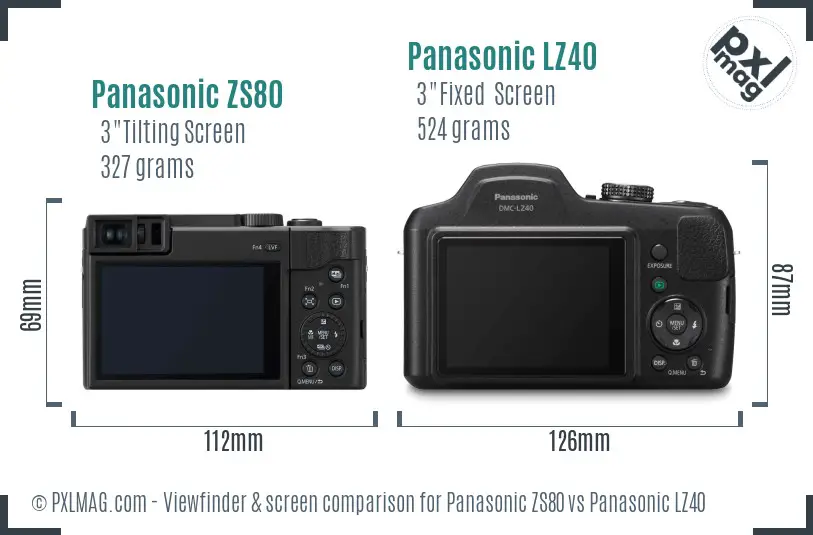 Panasonic ZS80 vs Panasonic LZ40 Screen and Viewfinder comparison