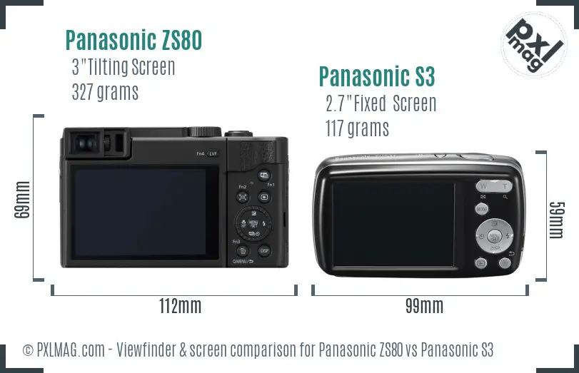 Panasonic ZS80 vs Panasonic S3 Screen and Viewfinder comparison