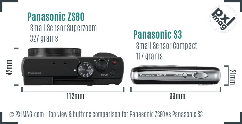 Panasonic ZS80 vs Panasonic S3 top view buttons comparison