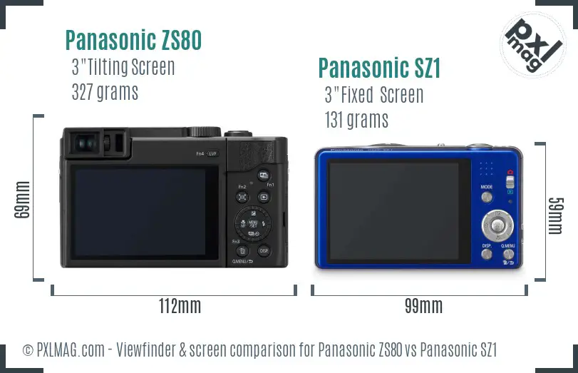 Panasonic ZS80 vs Panasonic SZ1 Screen and Viewfinder comparison