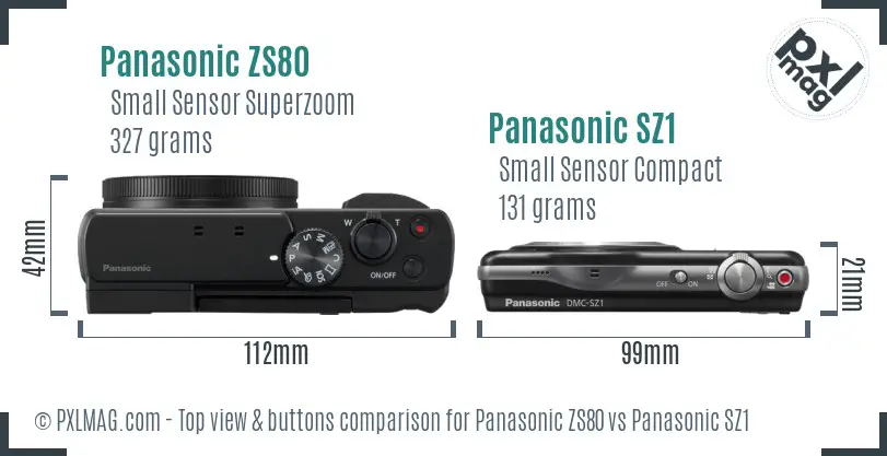 Panasonic ZS80 vs Panasonic SZ1 top view buttons comparison