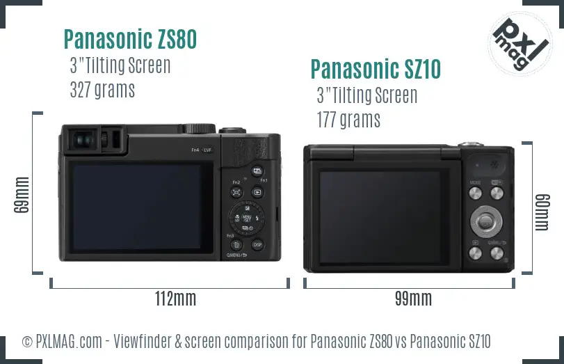Panasonic ZS80 vs Panasonic SZ10 Screen and Viewfinder comparison