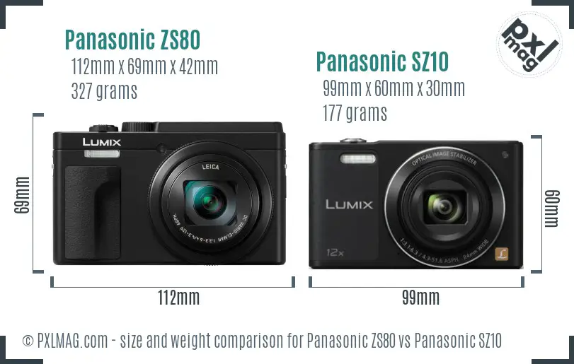 Panasonic ZS80 vs Panasonic SZ10 size comparison