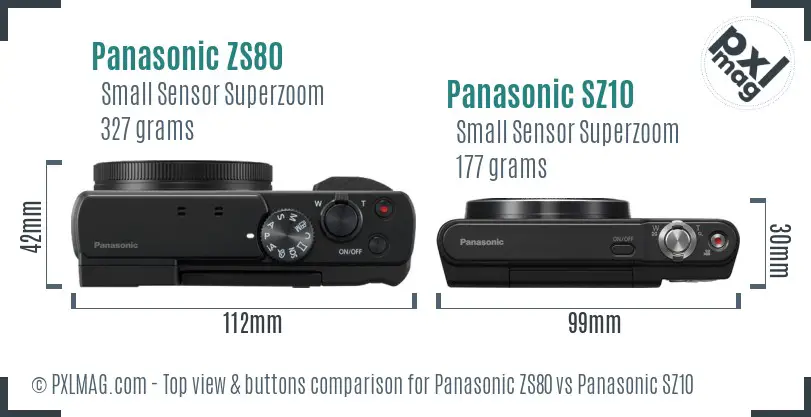 Panasonic ZS80 vs Panasonic SZ10 top view buttons comparison