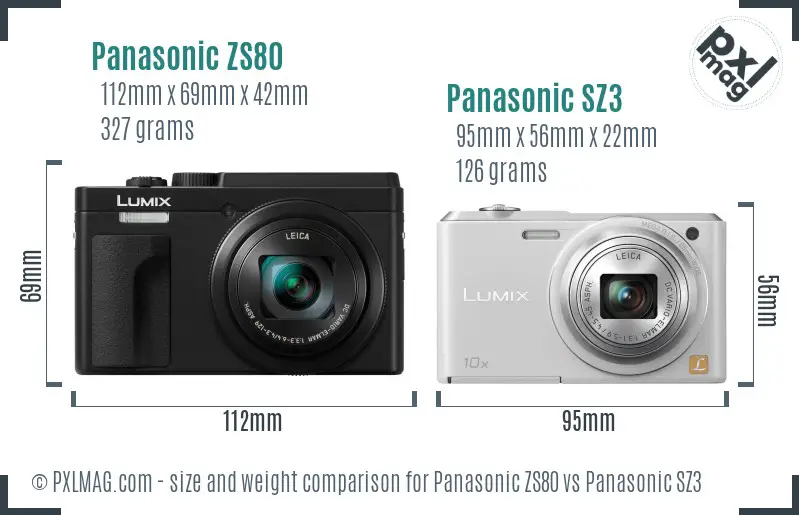 Panasonic ZS80 vs Panasonic SZ3 size comparison