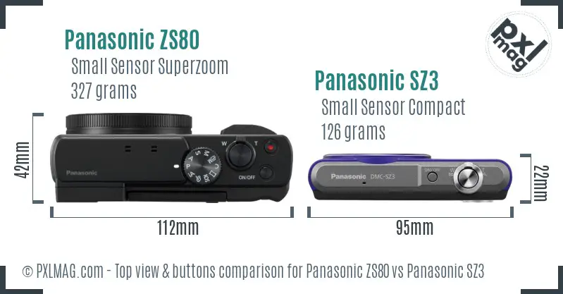 Panasonic ZS80 vs Panasonic SZ3 top view buttons comparison