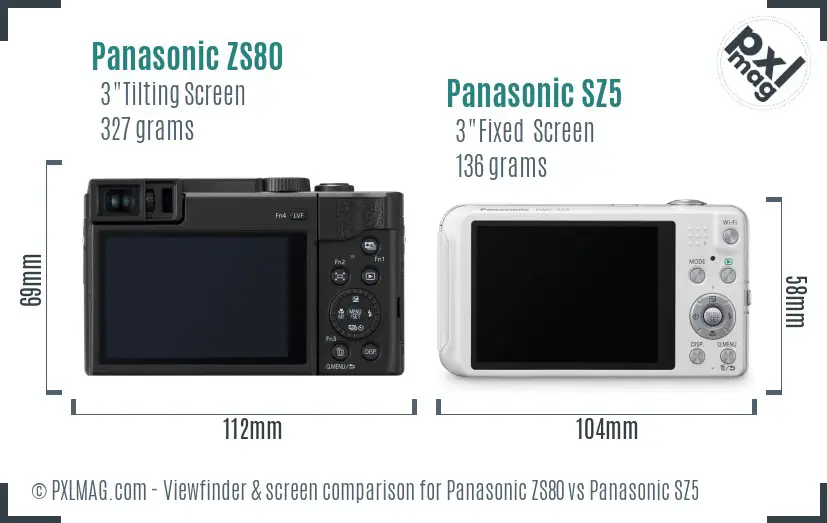 Panasonic ZS80 vs Panasonic SZ5 Screen and Viewfinder comparison
