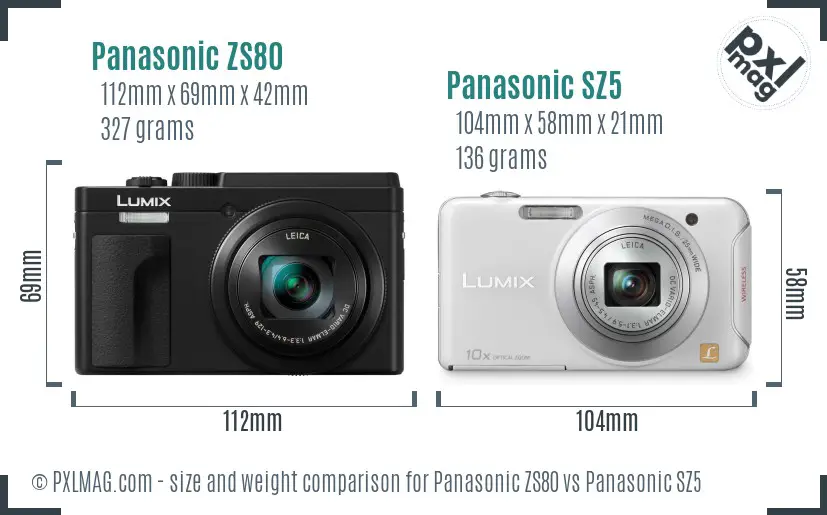 Panasonic ZS80 vs Panasonic SZ5 size comparison